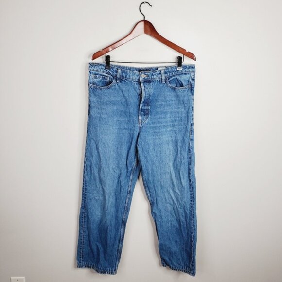 Banana Republic Midrise Loose Stovepipe Wide Leg Button Fly Baggy Jeans 31 - Picture 2 of 14